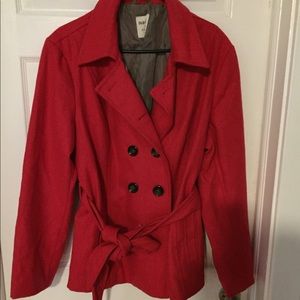 Cherry red double breasted pea coat